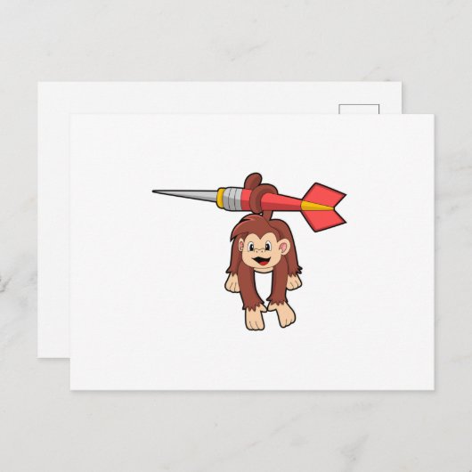 Affe bei Darts mit Dart Postkarte (Vorne/Hinten)