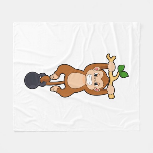 Affe bei Krafttraining mit Dumbell Fleecedecke (Vorderseite (Horizontal))