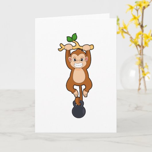Affe bei Krafttraining mit Dumbell Karte (Gelbe Blume)