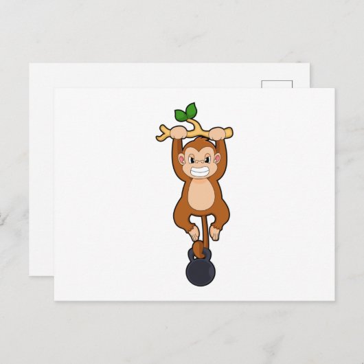 Affe bei Krafttraining mit Dumbell Postkarte (Vorne/Hinten)
