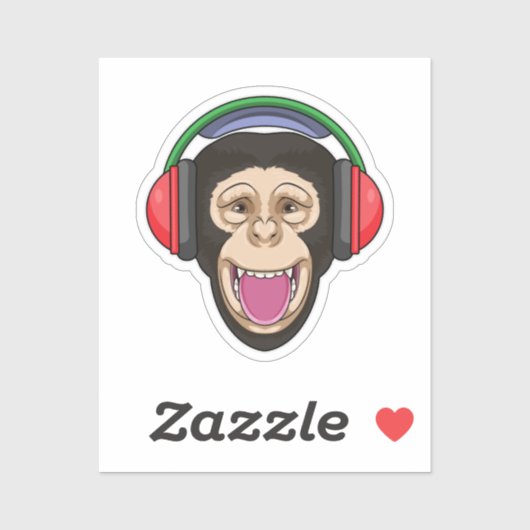 Affe bei Musik mit Headphone Aufkleber (Blatt)
