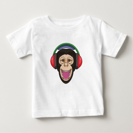 Affe bei Musik mit Headphone Baby T-shirt (Vorderseite)