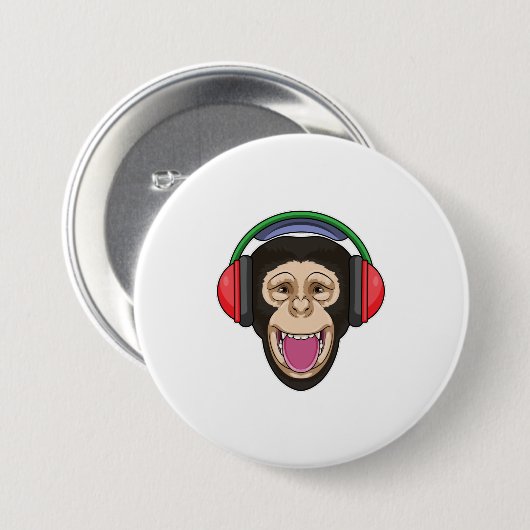 Affe bei Musik mit Headphone Button (Vorne & Hinten)