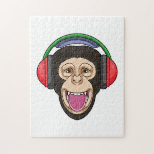 Affe bei Musik mit Headphone Puzzle