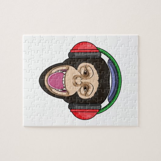 Affe bei Musik mit Headphone Puzzle (Horizontal)