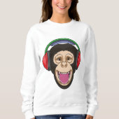 Affe bei Musik mit Headphone Sweatshirt (Vorderseite)