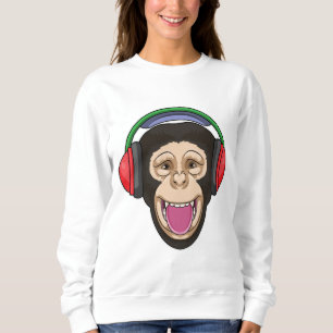 Affe bei Musik mit Headphone Sweatshirt
