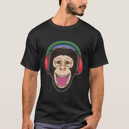 Affe bei Musik mit Headphone T-Shirt (Vorderseite)