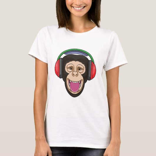 Affe bei Musik mit Headphone T-Shirt (Vorderseite)
