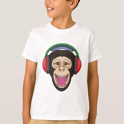 Affe bei Musik mit Headphone T-Shirt (Vorderseite)