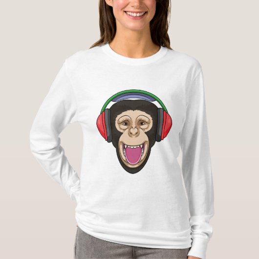 Affe bei Musik mit Headphone T-Shirt (Vorderseite)