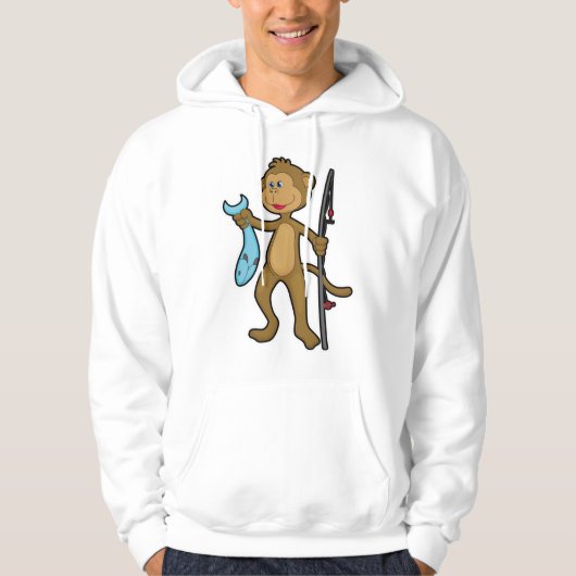 Affe beim Angeln mit Angelrute & Fisch Hoodie (Vorderseite)