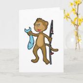 Affe beim Angeln mit Angelrute & Fisch Karte (Gelbe Blume)