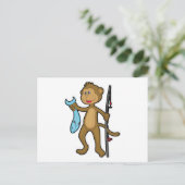 Affe beim Angeln mit Angelrute & Fisch Postkarte (Stehend Vorderseite)