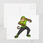 Affe beim Baseball mit Baseballschläger Postkarte (Vorne/Hinten)
