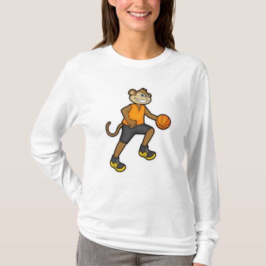 Affe beim Basketball Sport T-Shirt (Vorderseite)