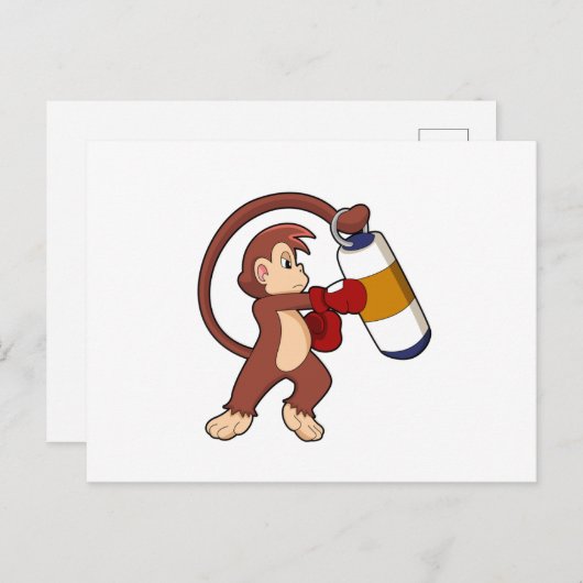 Affe beim Boxen mit Beutel Postkarte (Vorne/Hinten)