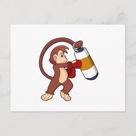 Affe beim Boxen mit Punchingball Postkarte (Vorderseite)