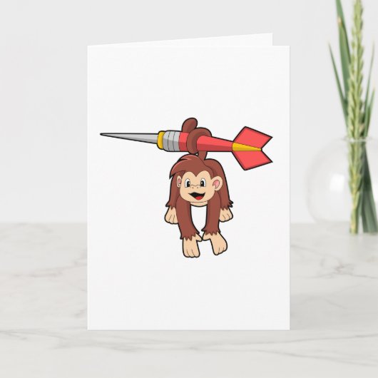 Affe beim Dartspiel mit Dart Karte (Vorderseite)
