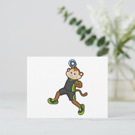 Affe beim Handballspieler mit Handball Postkarte (Stehend Vorderseite)