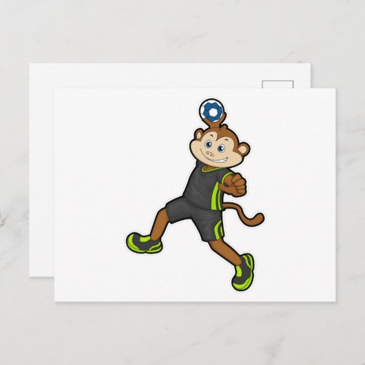 Affe beim Handballspieler mit Handball Postkarte (Vorne/Hinten)
