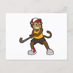 Affe beim Hockey mit Hockeyschläger Postkarte
