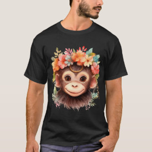 Affe Chimpanzee Jungle Animal Boho Floral Ape 21 T-Shirt