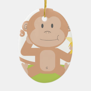 Affe, der Banane isst Keramikornament