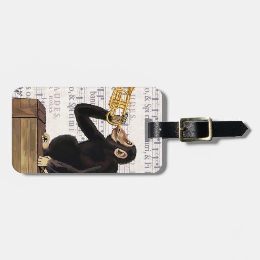 Affe, der Trompete spielt Gepäckanhänger (Vorderseite horizontal)