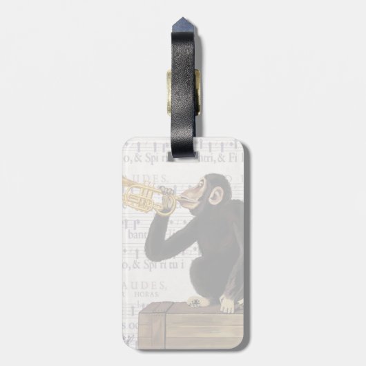 Affe, der Trompete spielt Gepäckanhänger (Rückseite vertikal)