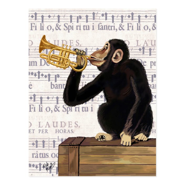 Affe, der Trompete spielt Postkarte Zazzle.de Affe, der Trompete spielt Postkarte Zazzle.de