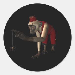 Affe des Hurdy-Gurdy3d u. Spinne - Farbe Runder Aufkleber