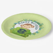 Affe, die sich von hinter einem Bush Geburtstag ab Pappteller (Schrägansicht)