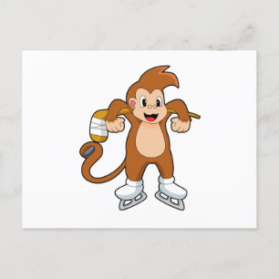 Affe Eishockey Eishockeyschläger Postkarte