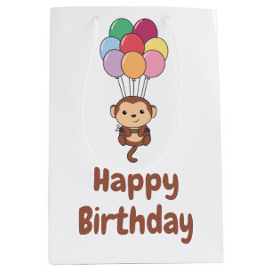 Affe fliegt mit farbenfrohen Balloons-Card-Medium  Mittlere Geschenktüte