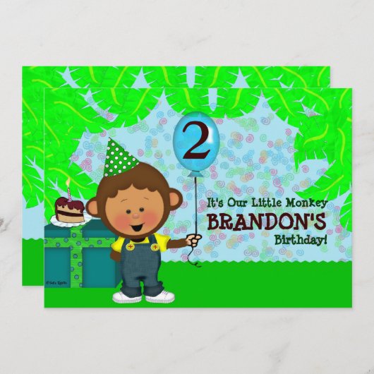 Affe-Geburtstag Einladung (Vorne/Hinten)