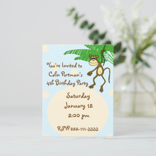 Affe-Geburtstags-Einladung Einladung (Stehend Vorderseite)