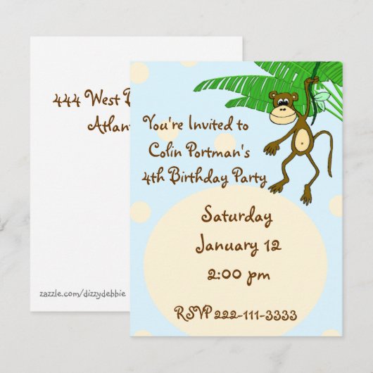 Affe-Geburtstags-Einladung Einladung (Vorne/Hinten)