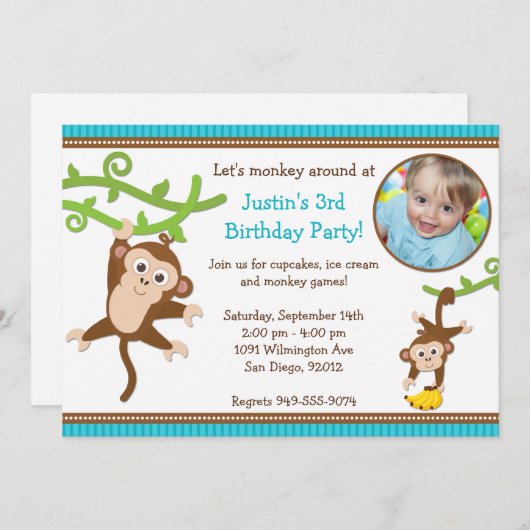 Affe-Geburtstags-Party Einladung (Vorne/Hinten)