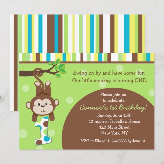 Affe-Geburtstags-Party Einladungen (Vorne/Hinten)