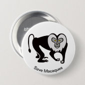 Affe - Gerettet MACAQUES - gefährdete tierische Gr Button (Vorne & Hinten)