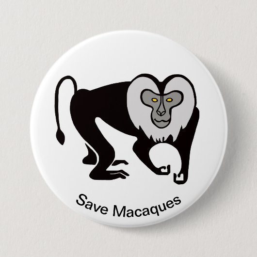 Affe - Gerettet MACAQUES - gefährdete tierische Gr Button (Vorderseite)
