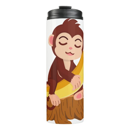 Affe hält Banane Cartoon Thermosbecher (Vorderseite)