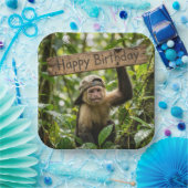 Affe hält ein Happy Birthday Schild Pappteller (Party)