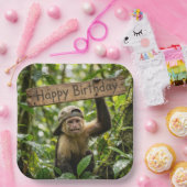 Affe hält ein Happy Birthday Schild Pappteller (Party)