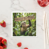 Affe hält ein Happy Birthday Schild Serviette (Beispiel)