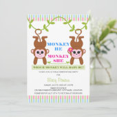 Affe He Monkey She Gender Reveal Party Einladung (Stehend Vorderseite)