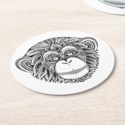 Affe Illustartion Gekritzel Runder Pappuntersetzer (Angewinkelt)