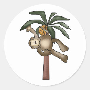 Affe im Bananenbaum Runder Aufkleber