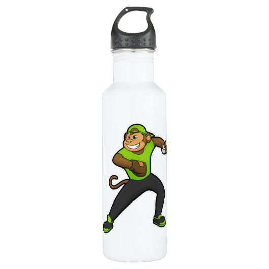Affe im Baseball mit Baseballschläger Edelstahlflasche (Vorderseite)